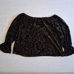 Dalia Womens Off Shoulder Top Large Black Velvet Burnout Whimsigoth Dark Fairy